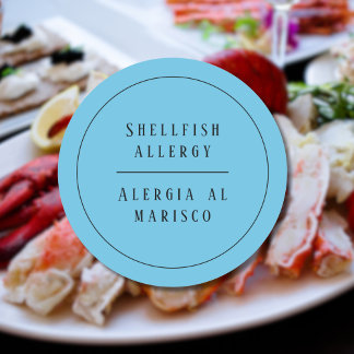 Blue Bilingual Shellfish Allergie Warnspanisch Runder Aufkleber