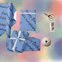 Blue Bilingual Wrapping Paper Happy Birthday
