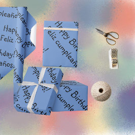 Blue Bilingual Wrapping Paper Happy Birthday Geschenkpapier