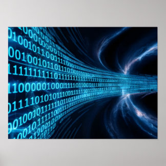 Blue Binary Code Matrix auf dem Computerbildschirm Poster