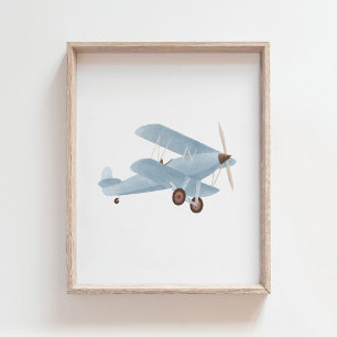 Blue Biplane Nursery Decor Poster