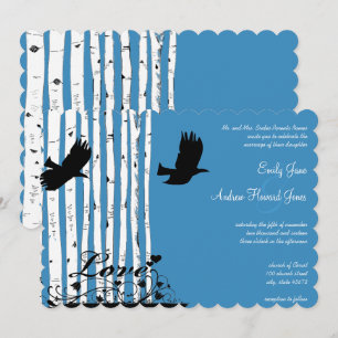 Blue Birch Love Bird Forest Wedding Einladungen
