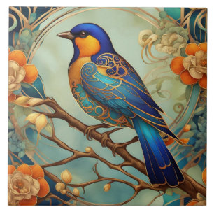 Blue Bird Art Nouveau Art Deco Fliese