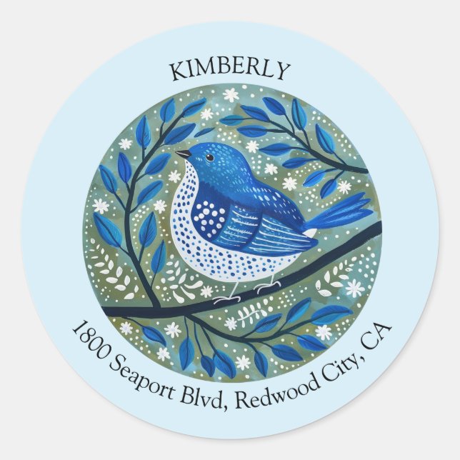 Blue Bird Art Runder Aufkleber (Vorderseite)