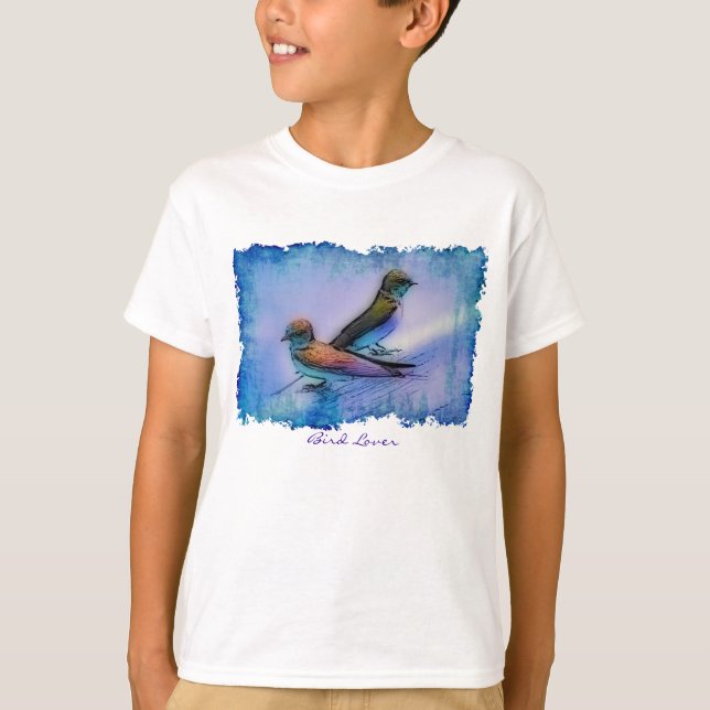 Blue Bird "Bird Lover" Illustration Shirt (Vorderseite)