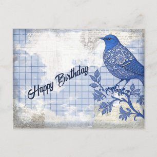 Blue Bird Birthday Collage Postkarte