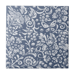 Blue Bird Butterfly Berries Woodland Faces R Fliese