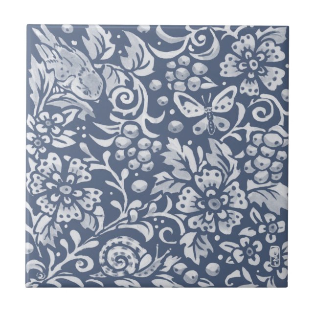 Blue Bird Butterfly Berries Woodland Faces R Fliese (Vorderseite)