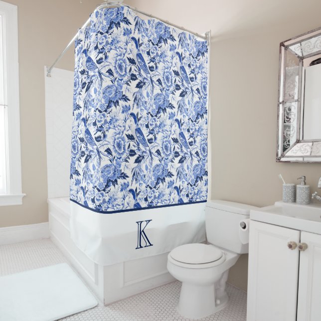 Blue Bird Chinoiserie Monogram  Duschvorhang (Beispiel)