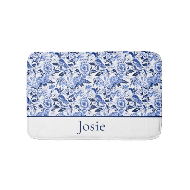 Blue Bird Chinoiserie Monogramm  Badematte (Vorderseite)