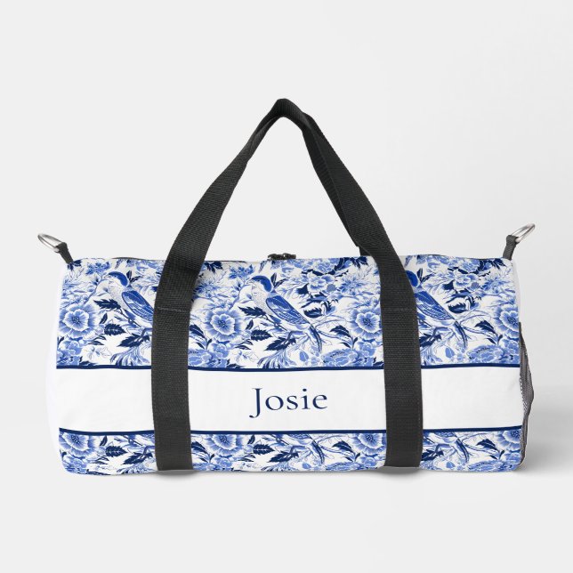 Blue Bird Chinoiserie Monogramm  Duffle Bag (Vorderseite)