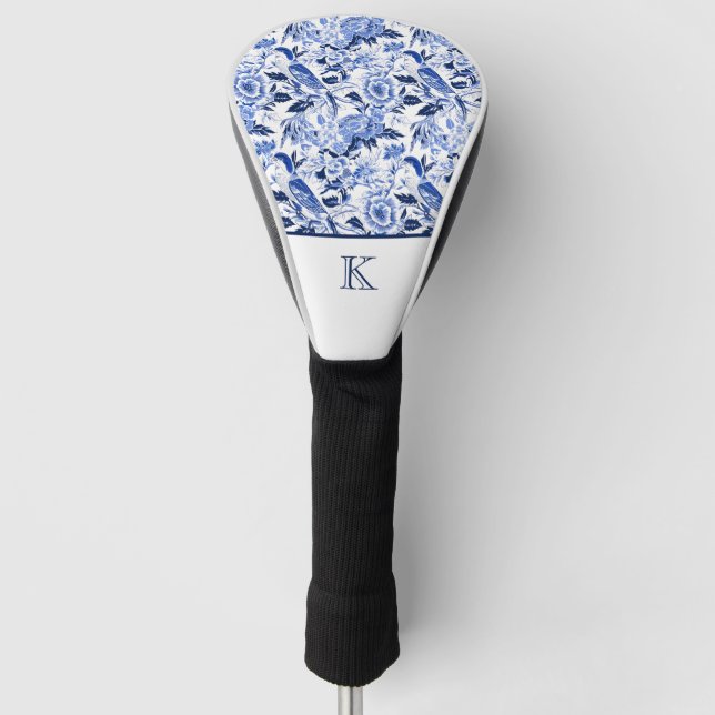 Blue Bird Chinoiserie Monogramm  Golf Headcover (Vorderseite)