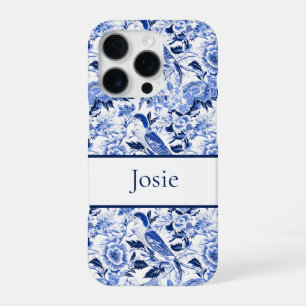 Blue Bird Chinoiserie Monogramm iPhone 16 Pro Hülle