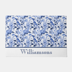 Blue Bird Chinoiserie Monogramm Name Fußmatte