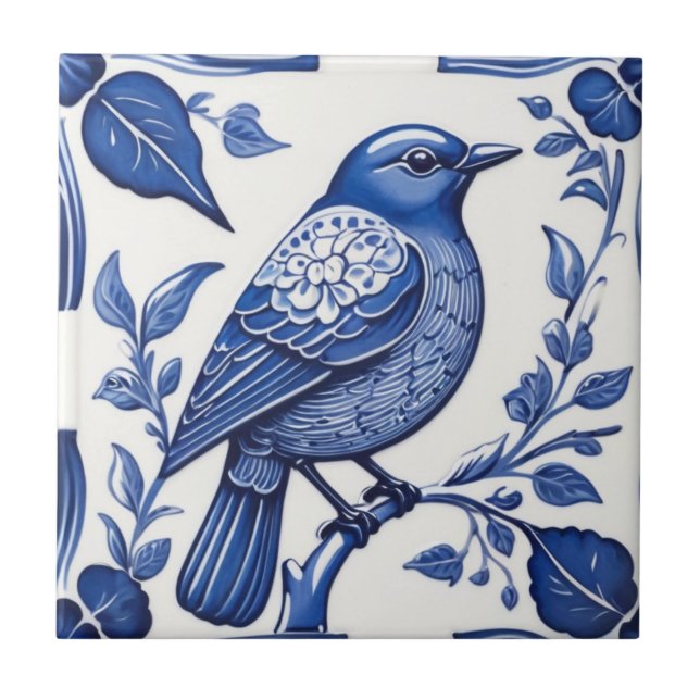 Blue Bird Delft Blue & White Asian Bluebird Fliese (Vorderseite)