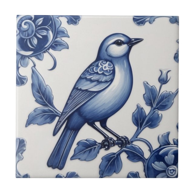 Blue Bird Delft Blue & White Asian Bluebird Fliese (Vorderseite)