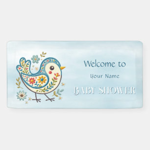 Blue Bird Floral Baby Dusche Banner