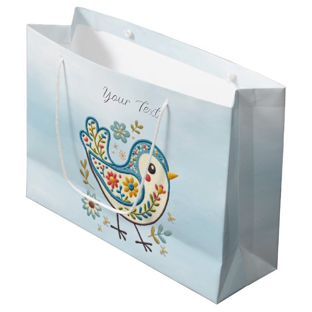 Blue Bird Floral Geschenktasche Große Geschenktüte (Vorderseite Schrägansicht)