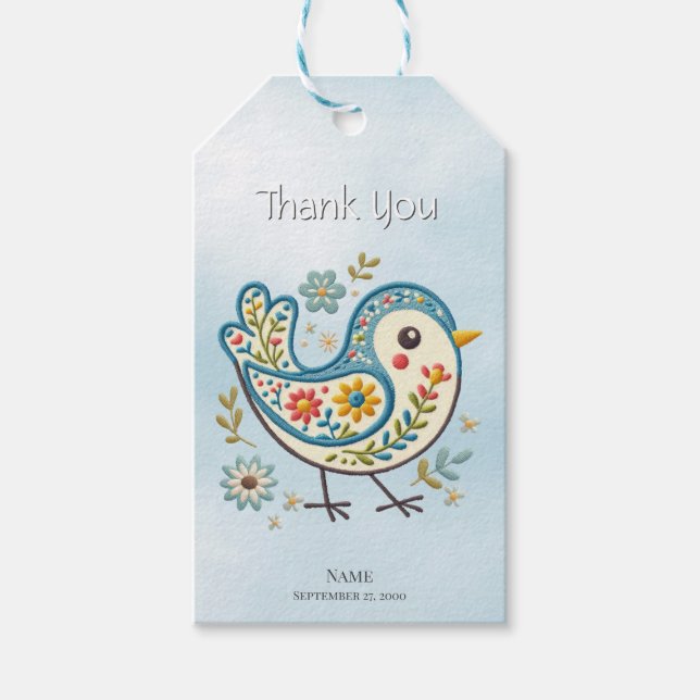 Blue Bird Floral Gift Tag Geschenkanhänger (Vorderseite)