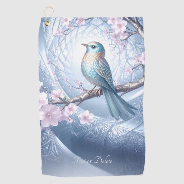Blue Bird Floral Golf Towel Golfhandtuch (Vorderseite)