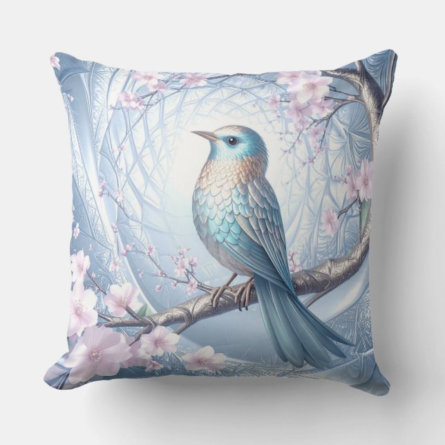 Blue Bird Floral Throw Pillow Kissen (Vorderseite)