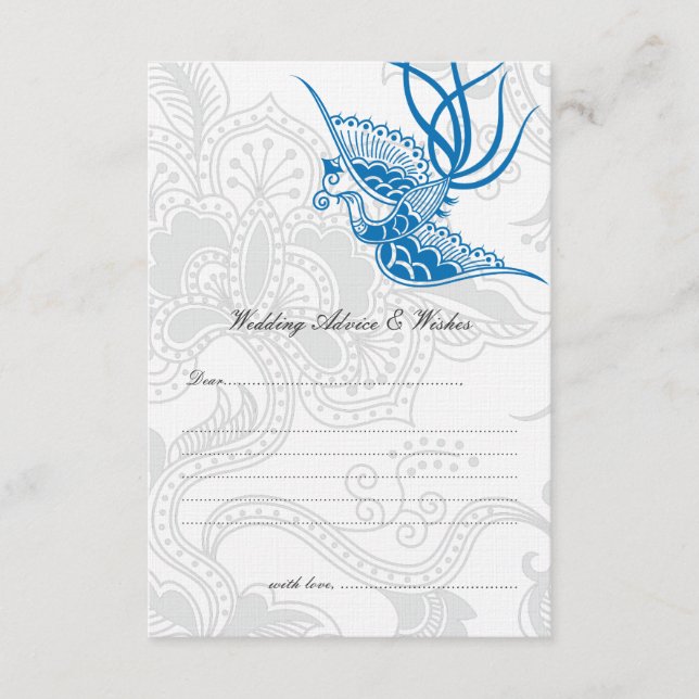 Blue Bird & Floral Wedding Advice Cards Hinweiskarte (Vorderseite)