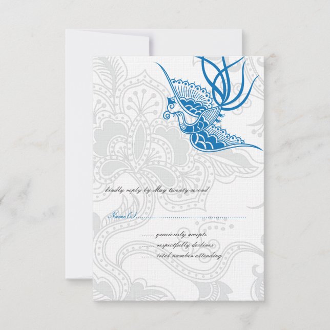 Blue Bird & Floral Wedding RSVP Cards (Vorderseite)