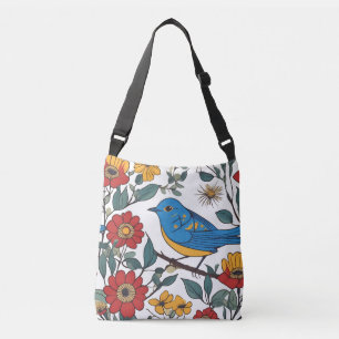 Blue Bird Folk Art Floral Toe Bag Tragetaschen Mit Langen Trägern