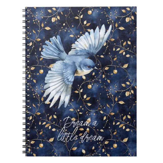 Blue Bird Gold Leaves Traum Notizblock (Vorderseite)
