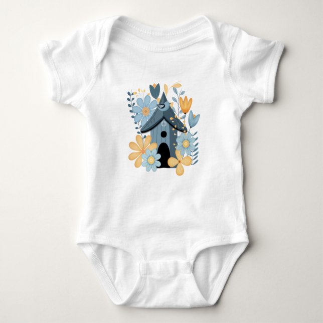 Blue Bird House Baby Strampler (Vorderseite)