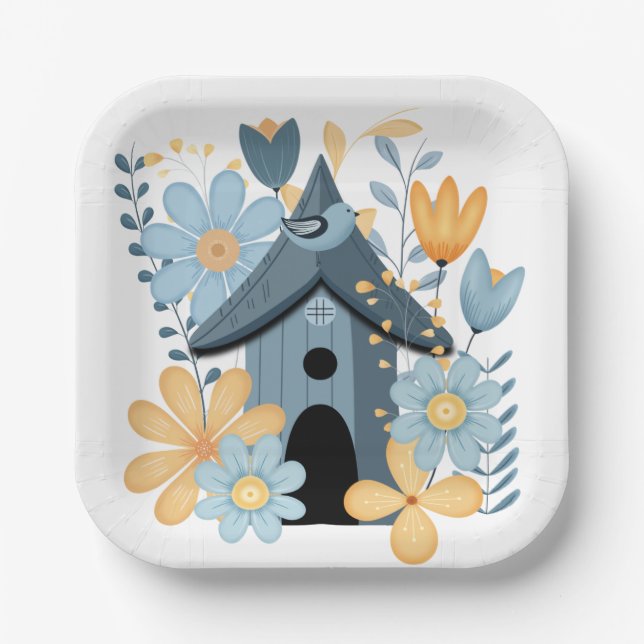 Blue Bird House Pappteller (Vorderseite)