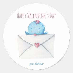 Blue Bird mit Letter Kids School Valentinstag Runder Aufkleber