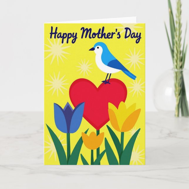 Blue Bird Muttertags-Blumenkunstkarte Karte (Vorderseite)