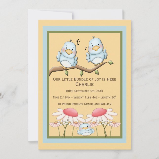 Blue Bird New Baby Ankündigung (Vorderseite)