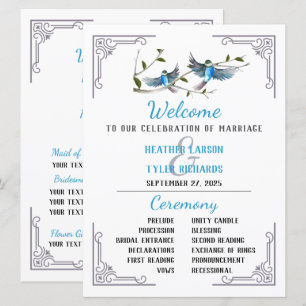 Blue Bird of Happiness Wedding Program Einladung
