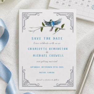 Blue Bird of Happiness Wedding Save the Date Card Einladung
