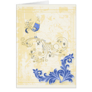 Blue Bird Retro Floral Kunst