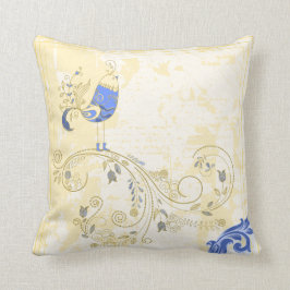 Blue Bird Retro Floral Kunst Kissen