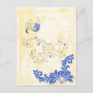Blue Bird Retro Floral Kunst Postkarte