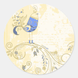 Blue Bird Retro Floral Kunst Runder Aufkleber