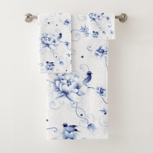 Blue Bird Rose Chinoiserie Badhandtuch Set (Insitu)