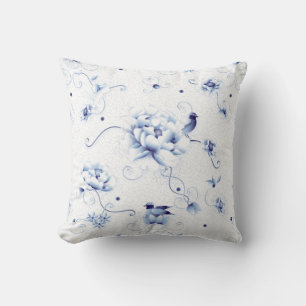 Blue Bird Rose Chinoiserie Kissen