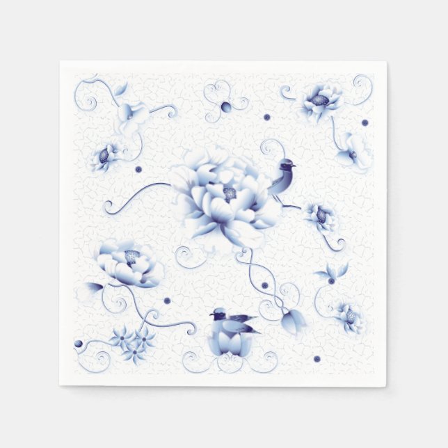 Blue Bird Rose Chinoiserie Serviette (Vorderseite)