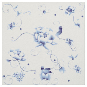 Blue Bird Rose Chinoiserie Stoff