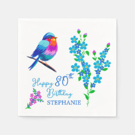 Blue Bird Vergiss mich nicht florale 80. Geburtsta Serviette