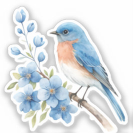 Blue bird with blue flowers aufkleber