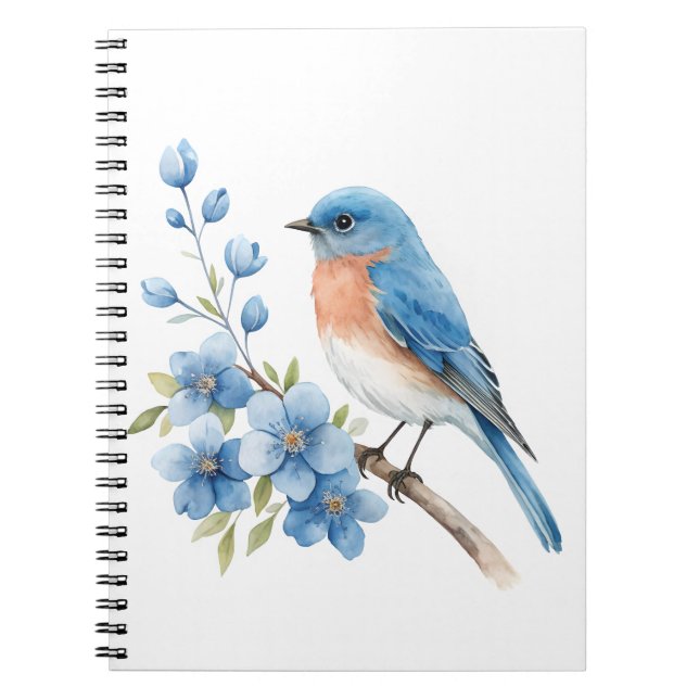 Blue bird with blue flowers notizblock (Vorderseite)