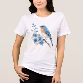 Blue bird with blue flowers Tri-Blend shirt