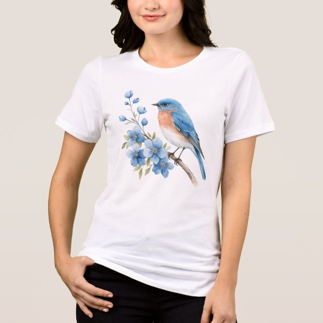 Blue bird with blue flowers Tri-Blend shirt (Vorderseite)
