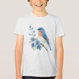 Blue bird with blue flowers Tri-Blend shirt